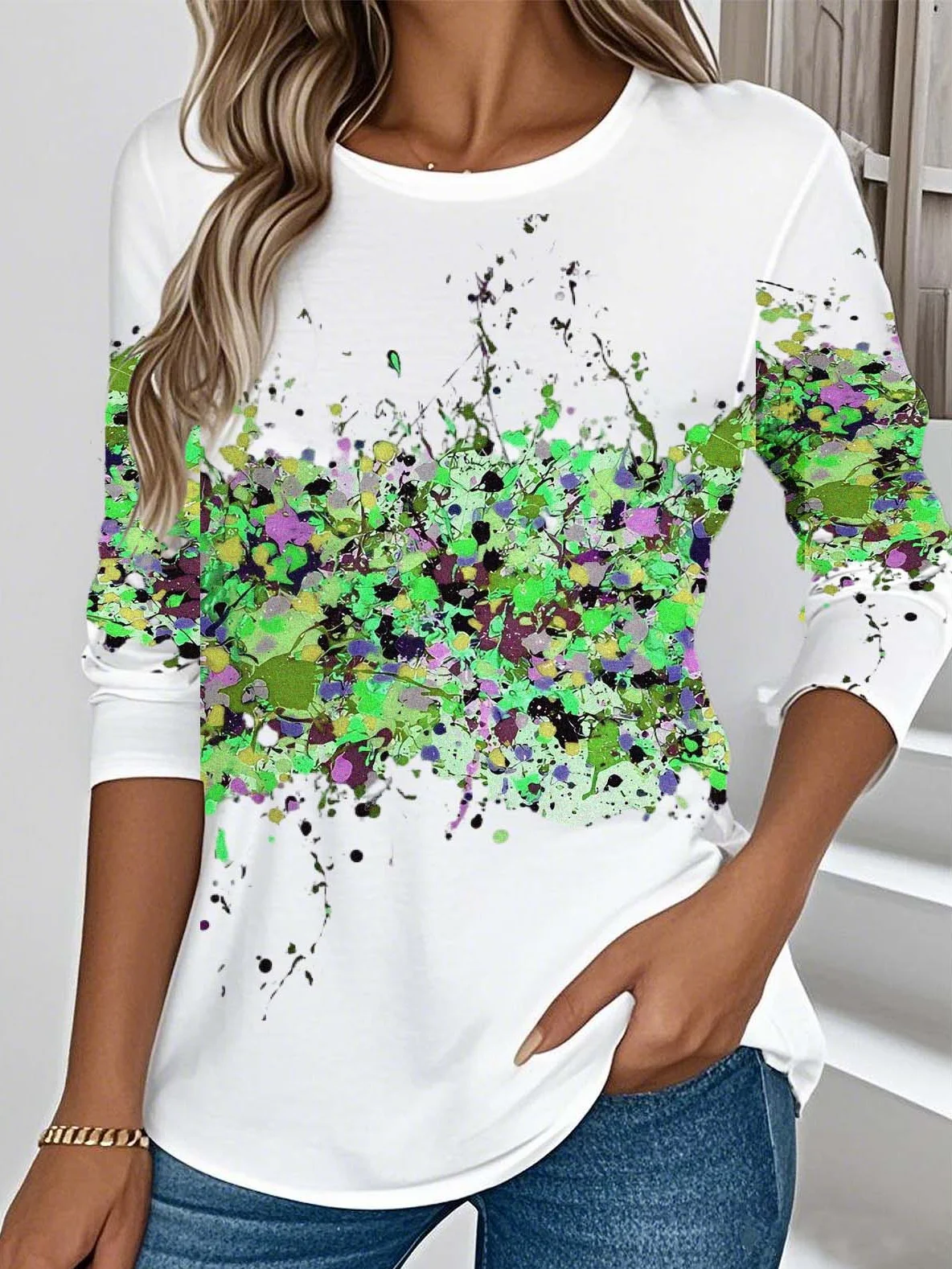 T-shirts Rétro Printemps / Automne impression en 3D Aucune élasticité Col Rond Régulier Droit Régulier Non pour Femmes