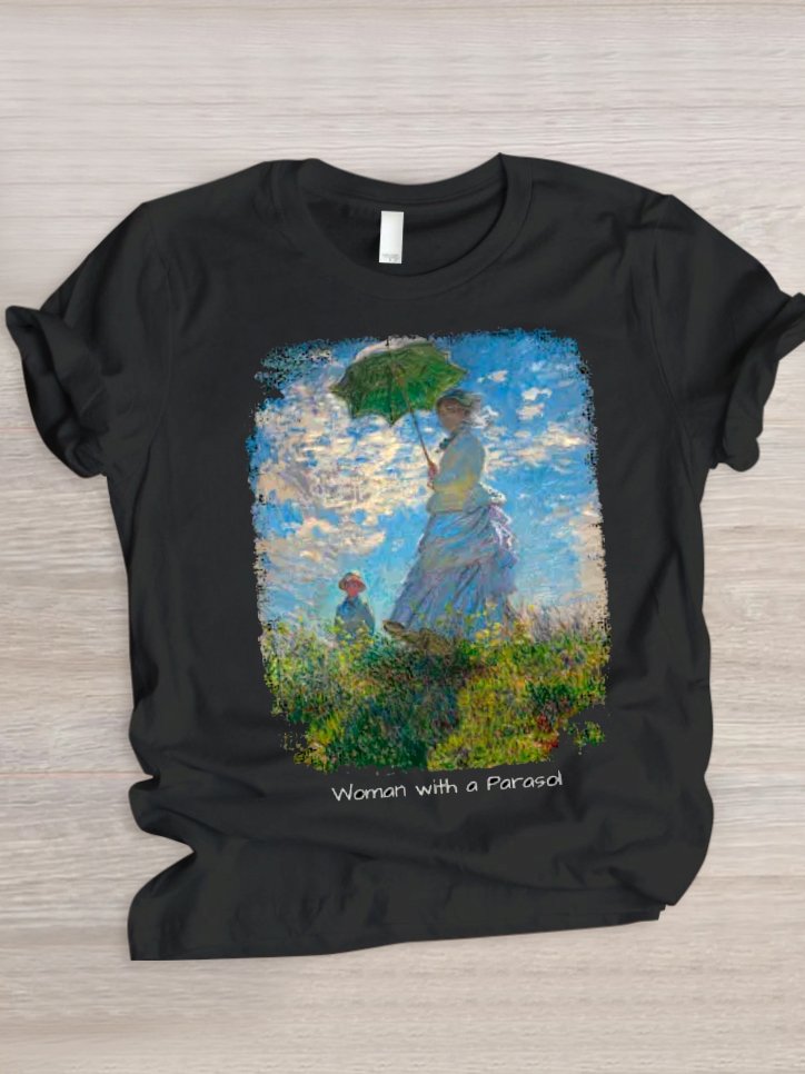T-shirts Décontracté La peinture Été Polyester Micro-élasticité Coupe Régulière Col Rond Trapèze Régulier pour Femmes