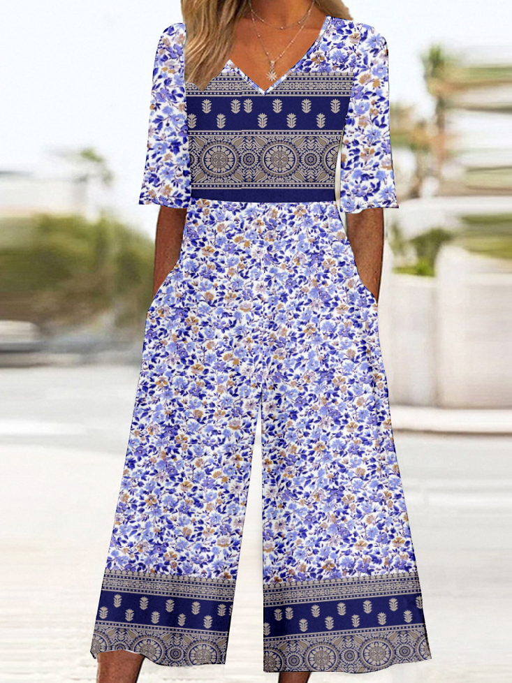 Combinaisons Femmes Décontracté Été Multicolore Bloc Polyester Naturel Micro-élasticité Ample Demi Manche Régulier