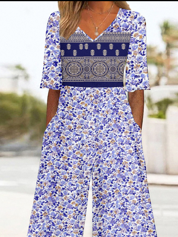 Combinaisons Femmes Décontracté Été Multicolore Bloc Polyester Naturel Micro-élasticité Ample Demi Manche Régulier