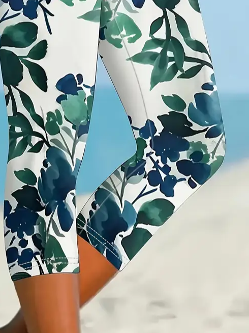 Pantalons Décontracté Floral Été Imprimé Rayonne Quotidien Taille Élastique Legging T.-N.-L. pour Femmes