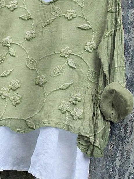 Blouses Décontracté Floral Printemps / Automne Col V Imprimé Micro-élasticité Quotidien Ample Manches Longues pour Femmes