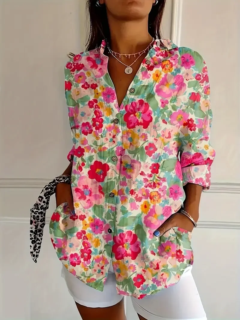 Chemises Décontracté Floral Printemps / Automne Polyester Régulier Droit Boucle Régulier T.-N.-L. pour Femmes