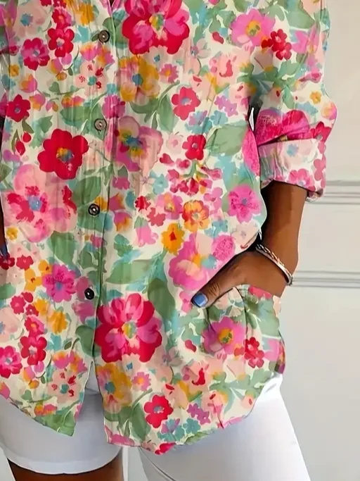 Chemises Décontracté Floral Printemps / Automne Polyester Régulier Droit Boucle Régulier T.-N.-L. pour Femmes
