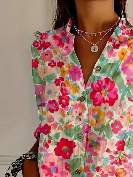 Chemises Décontracté Floral Printemps / Automne Polyester Régulier Droit Boucle Régulier T.-N.-L. pour Femmes