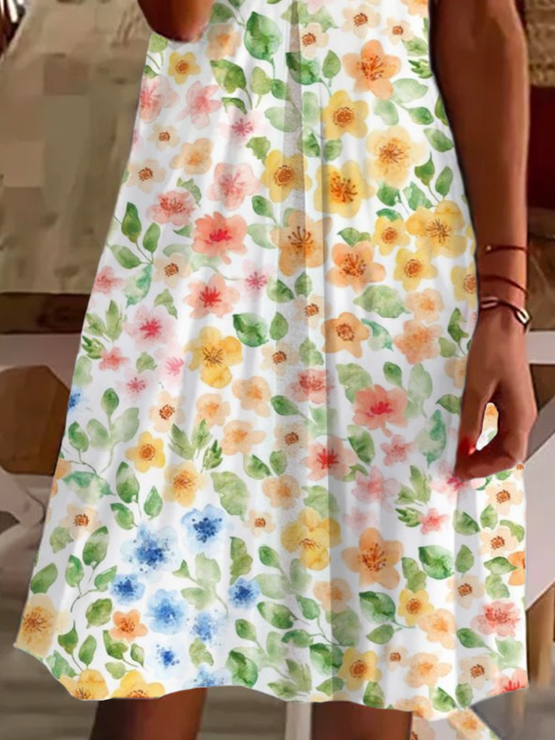 Femmes Floral Comme Image Col V Confortable Imprimé Robe de Longueur Au Genou Décontracté