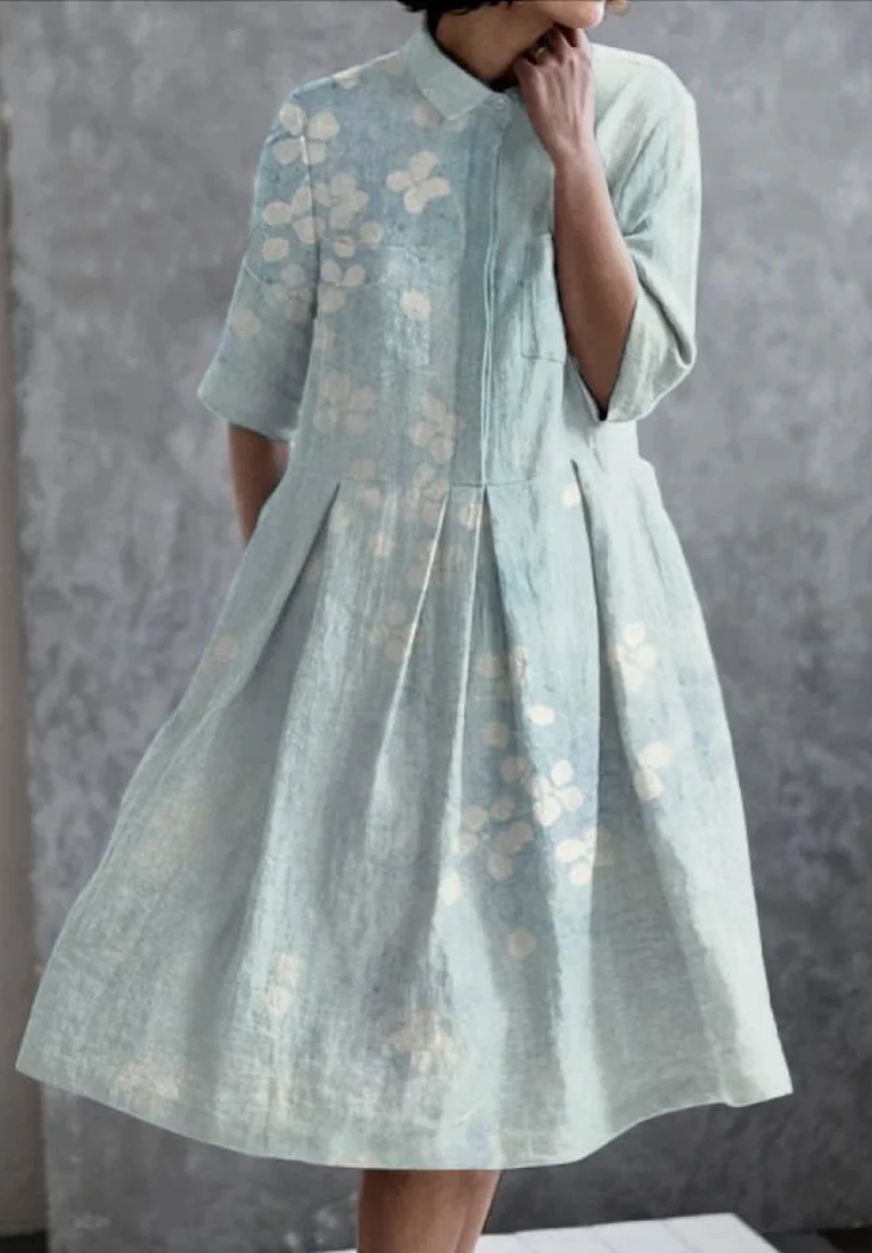 Femmes Floral Vert Clair Col de Chemise Confortable Robe Maxi Décontracté