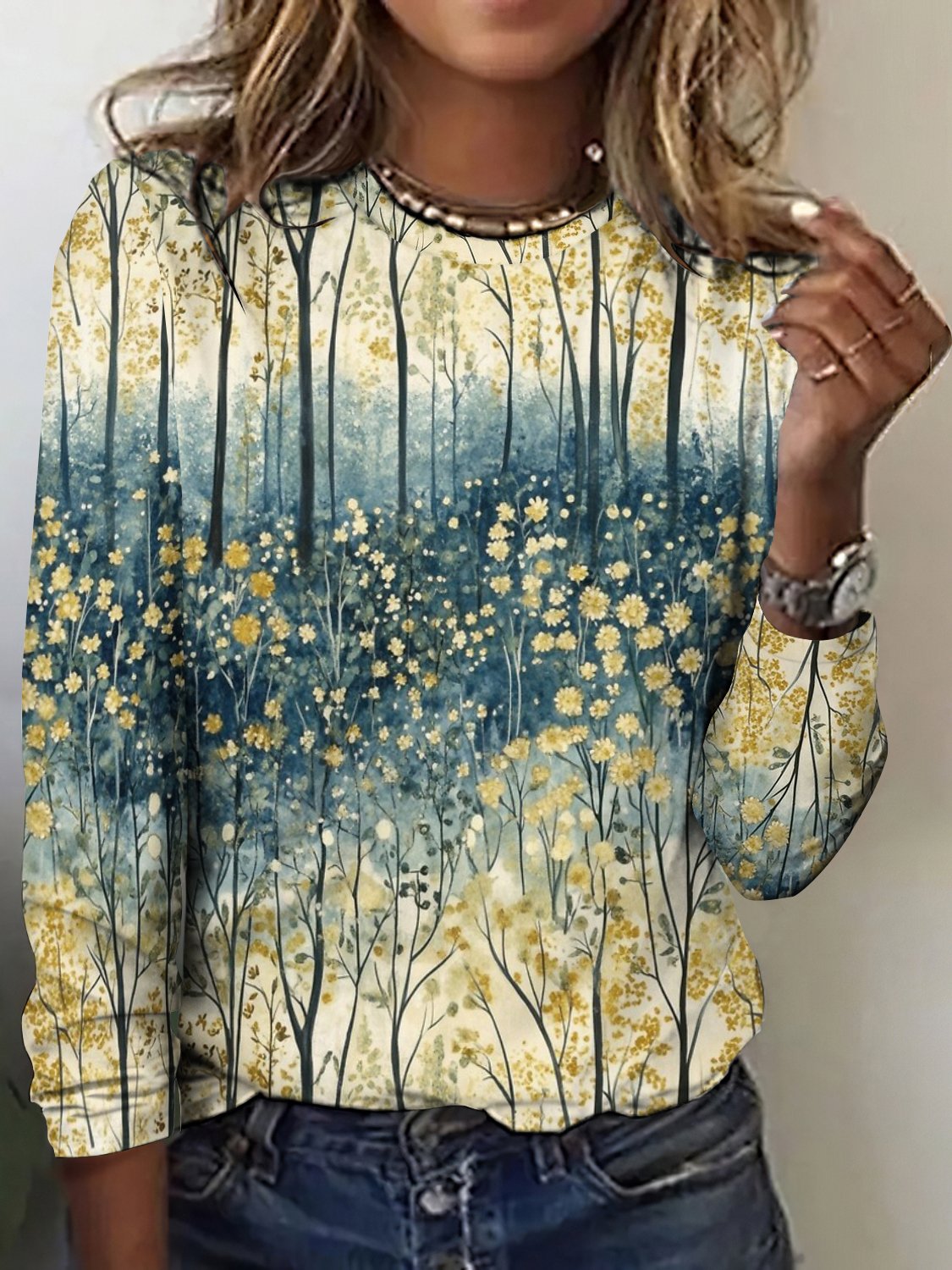 T-shirts Décontracté Floral Printemps / Automne Coton Coupe Régulière Col Rond Régulier Trapèze Régulier pour Femmes