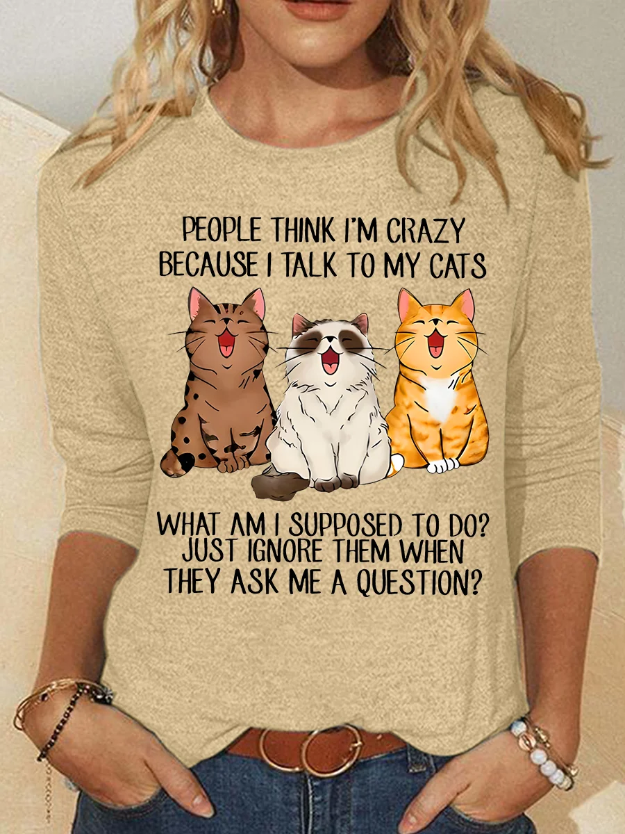 Blouses Femmes Décontracté Printemps / Automne Chat Quotidien Ample Manches Longues Col Rond Régulier Régulier