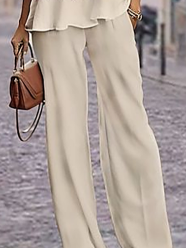 Deux Pièces Ensembles Femmes Décontracté Floral Printemps / Automne Polyester Imprimé Naturel Col Rond Top Avec Pantalons T.-N.-L.