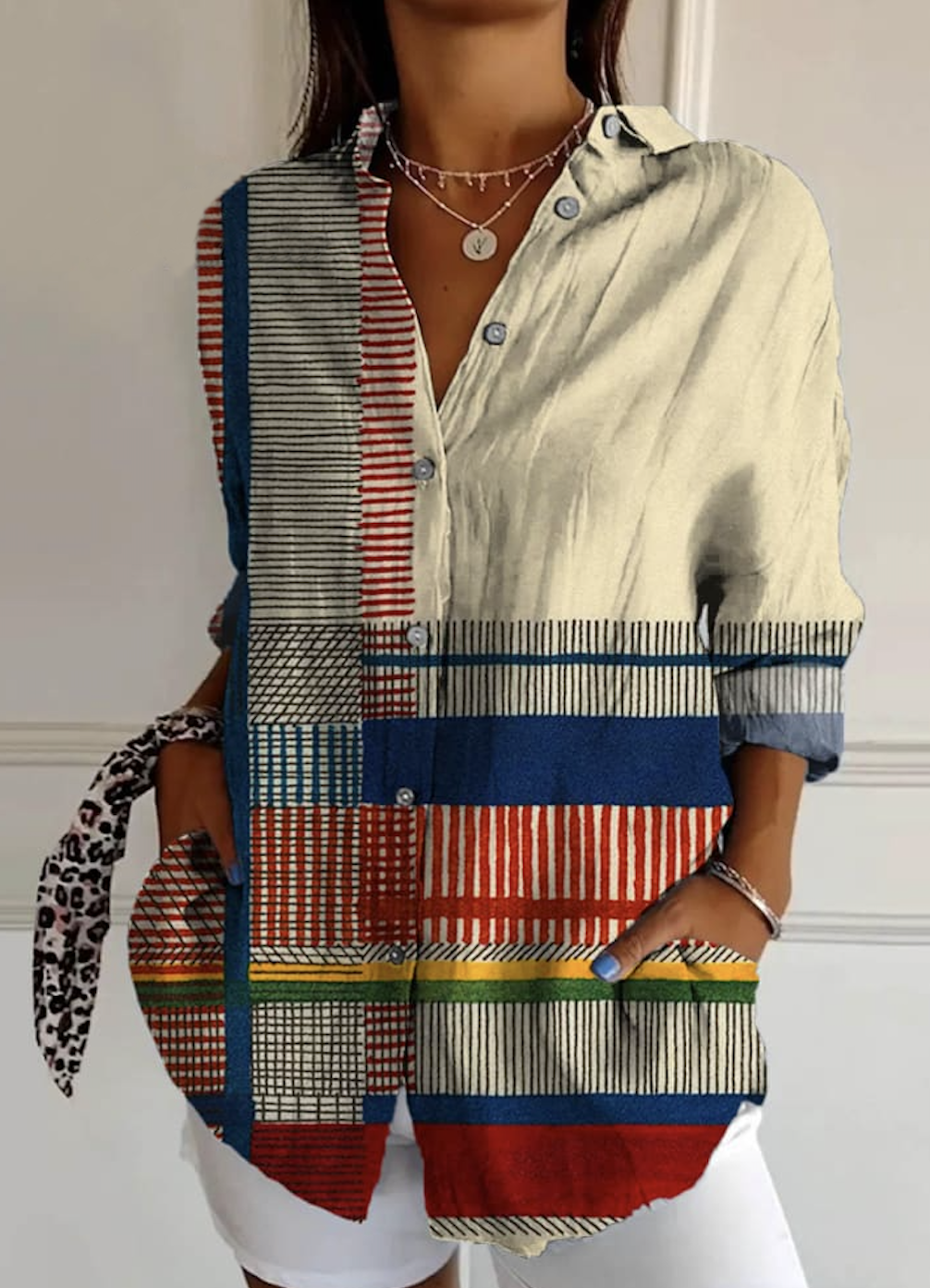 Chemises Femmes Géométrique Décontracté Été Polyester Quotidien Manches Courtes Trapèze Régulier Col de Chemise