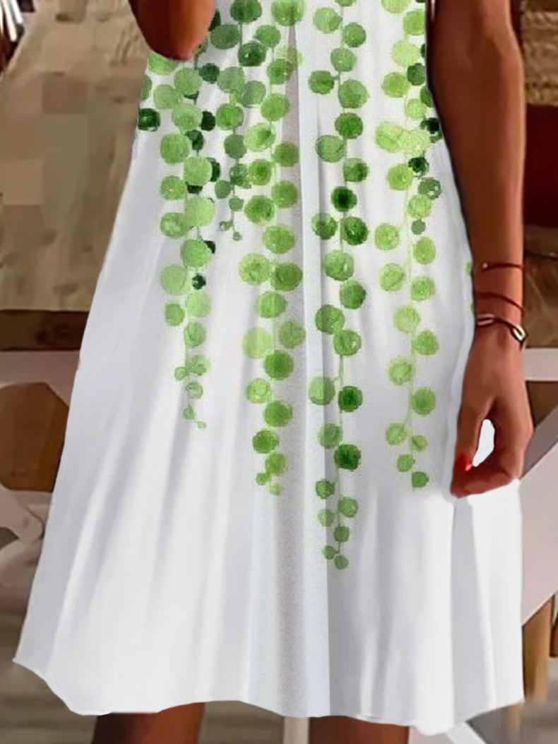 Femmes Floral Blanc Col V Confortable Imprimé Robe de Longueur Au Genou Décontracté