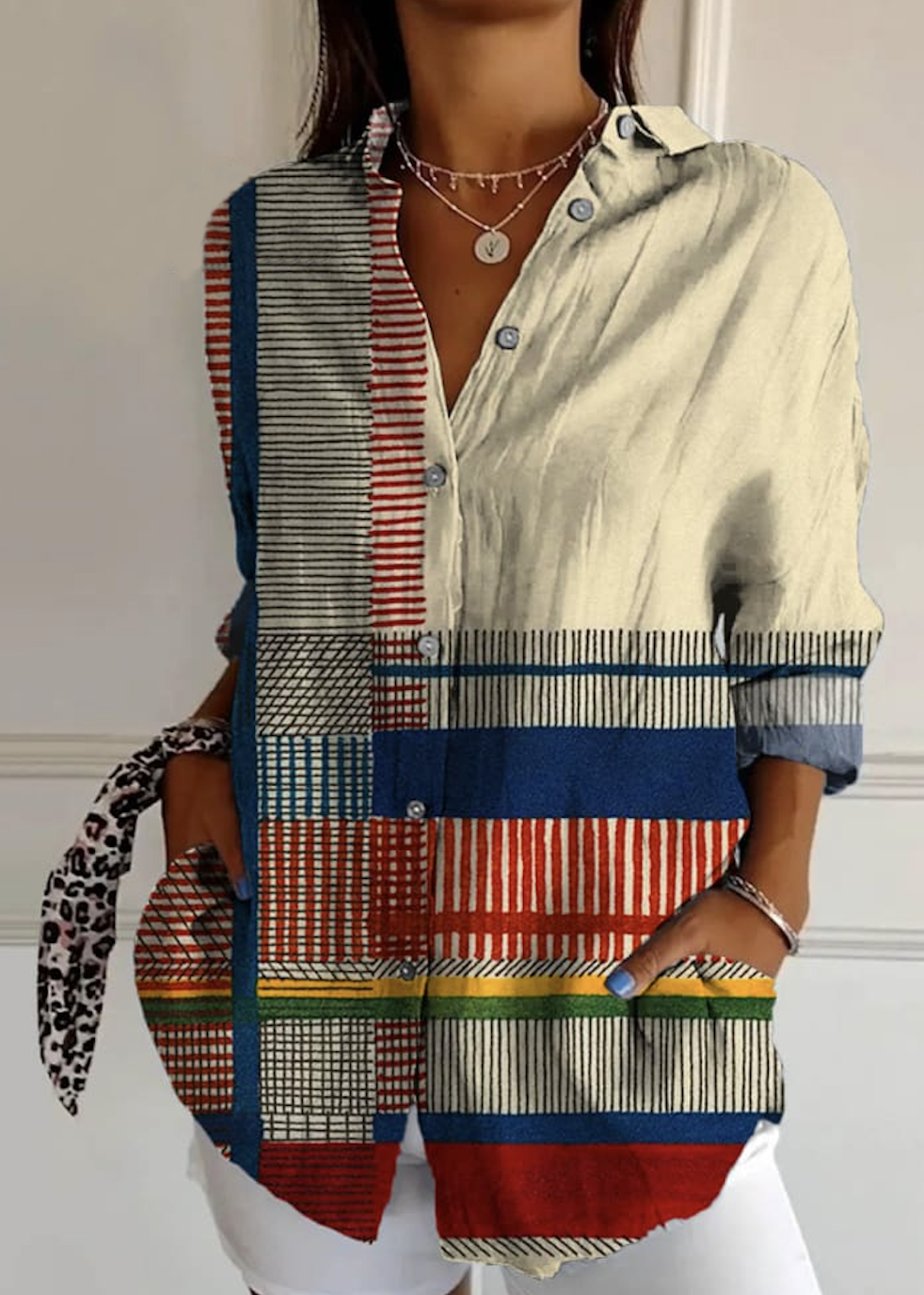 Chemises Femmes Géométrique Décontracté Été Polyester Quotidien Manches Courtes Trapèze Régulier Col de Chemise