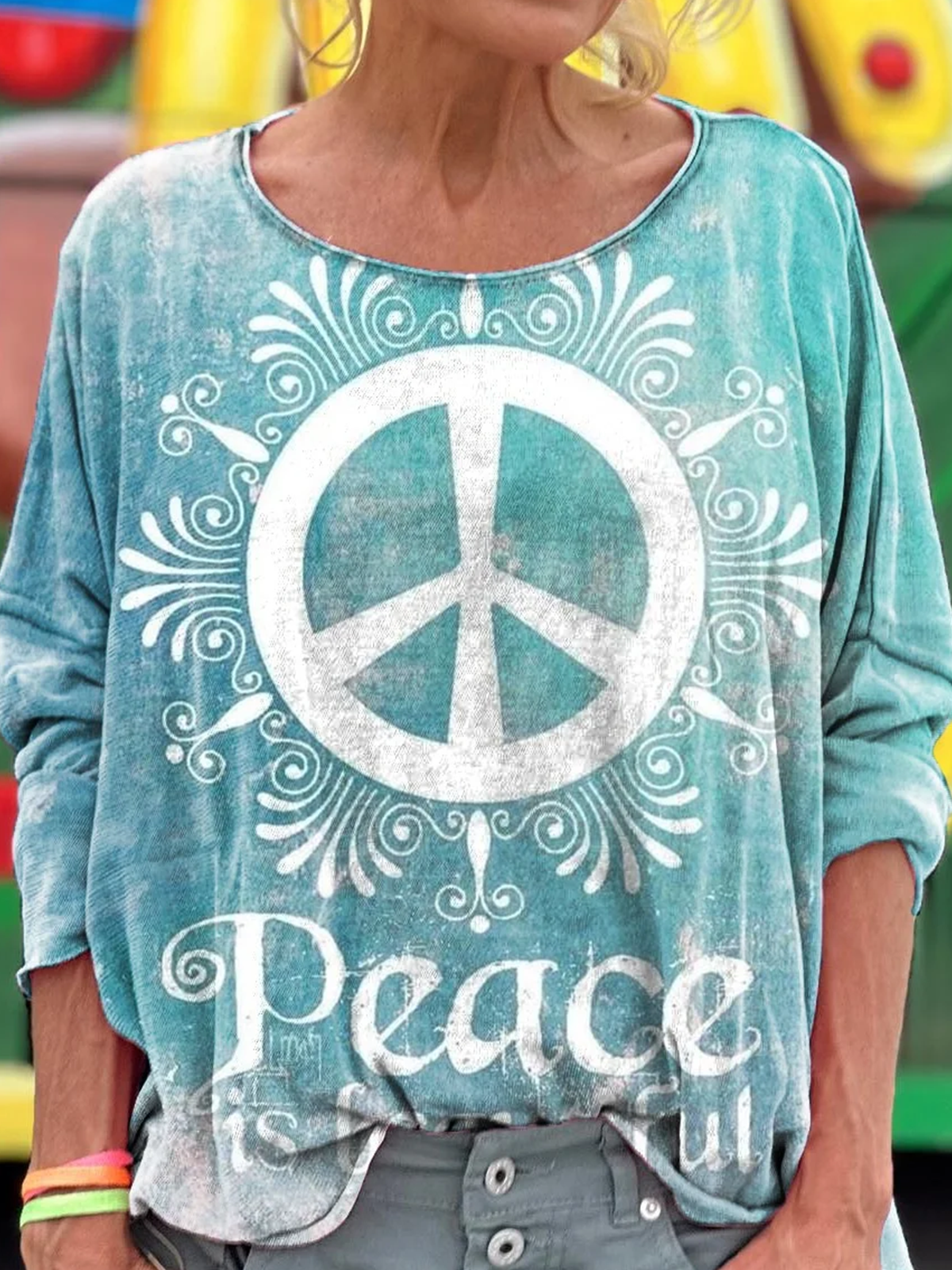 T-shirts Femmes Géométrique Décontracté Printemps / Automne Coton Manches Longues Col Rond Régulier Trapèze Régulier