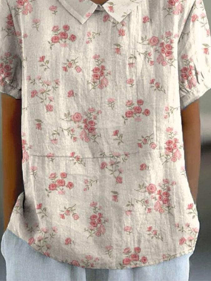 Blouses Femmes Décontracté Floral Été Aucune élasticité Quotidien Demi Manche Col Châle Régulier Régulier