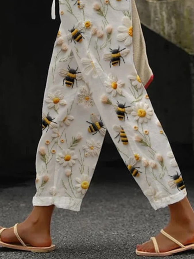 Pantalons Femmes Décontracté Imprimé d'Animal Printemps / Automne en Lin Micro-élasticité Domestique Coupe Régulière Long Régulier