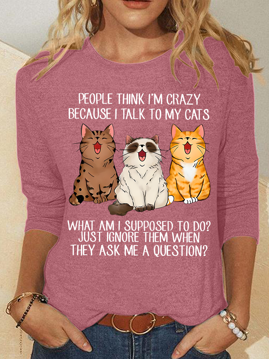 Blouses Femmes Décontracté Printemps / Automne Chat Quotidien Ample Manches Longues Col Rond Régulier Régulier