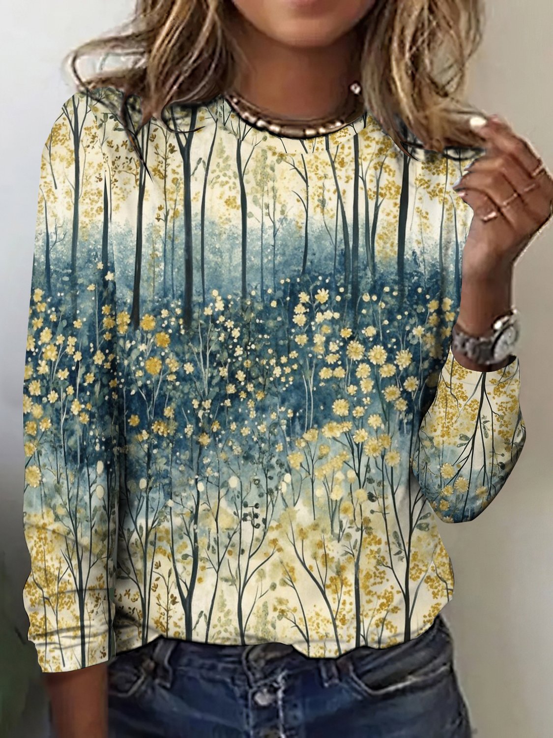 T-shirts Décontracté Floral Printemps / Automne Coton Coupe Régulière Col Rond Régulier Trapèze Régulier pour Femmes