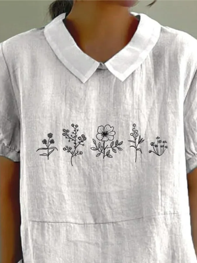 Blouses Élégant Floral Été Coton Quotidien Demi Manche Régulier Droit Régulier pour Femmes