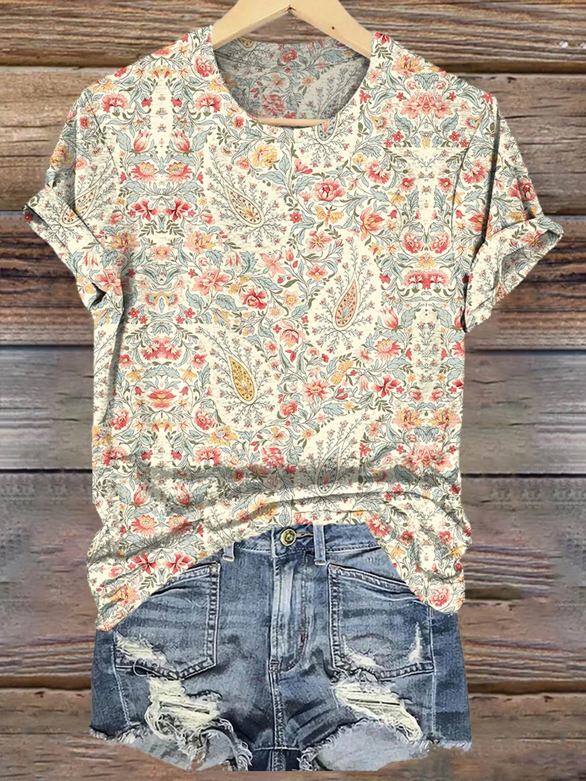 T-shirts Décontracté Motif Cachemire Été Polyester Micro-élasticité Quotidien Manches Courtes Col Rond Régulier pour Femmes