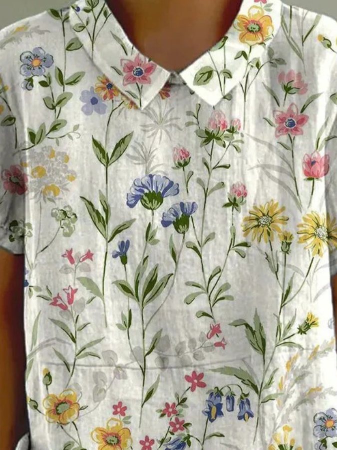 Blouses Décontracté Floral Été Aucune élasticité Quotidien Ample Demi Manche Col Châle Régulier pour Femmes