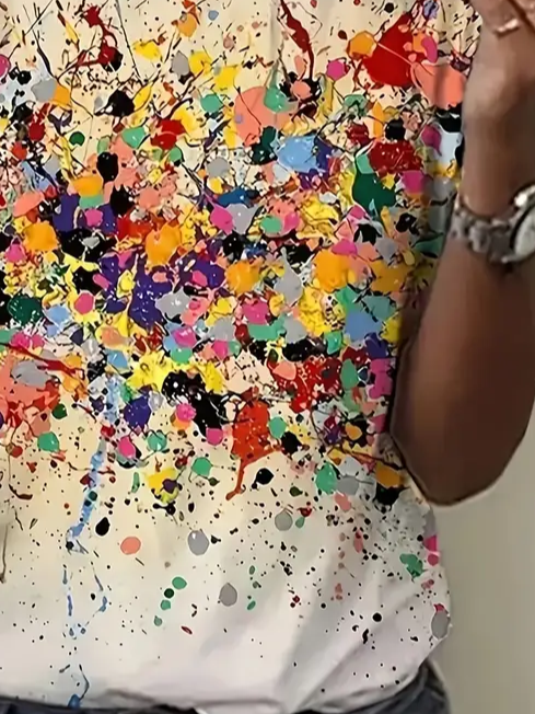 T-shirts Décontracté Bloc de Couleur Été Imprimé Micro-élasticité Jersey Manches Courtes Régulier Régulier pour Femmes