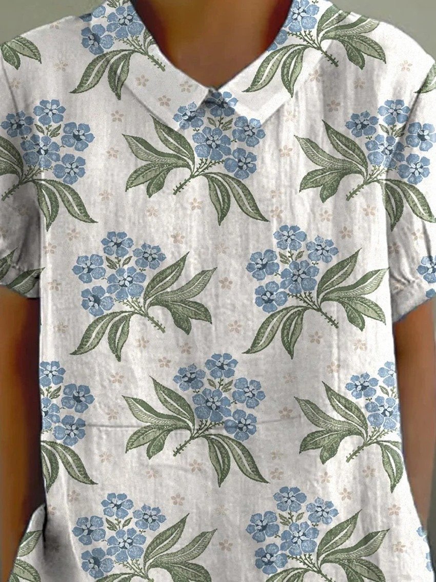 Blouses Simple Floral Été Polyester Aucune élasticité Quotidien Ample Demi Manche Col Châle pour Femmes
