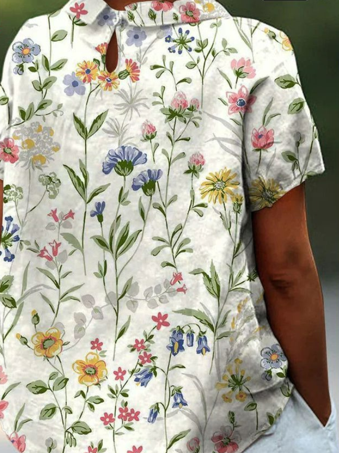 Blouses Décontracté Floral Été Aucune élasticité Quotidien Ample Demi Manche Col Châle Régulier pour Femmes