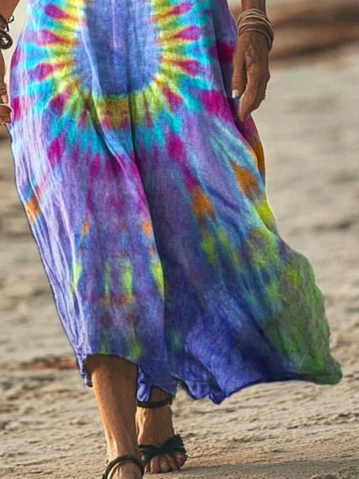 Femmes Motif tie-dye Comme Image Col V Confortable Robe Maxi Décontracté