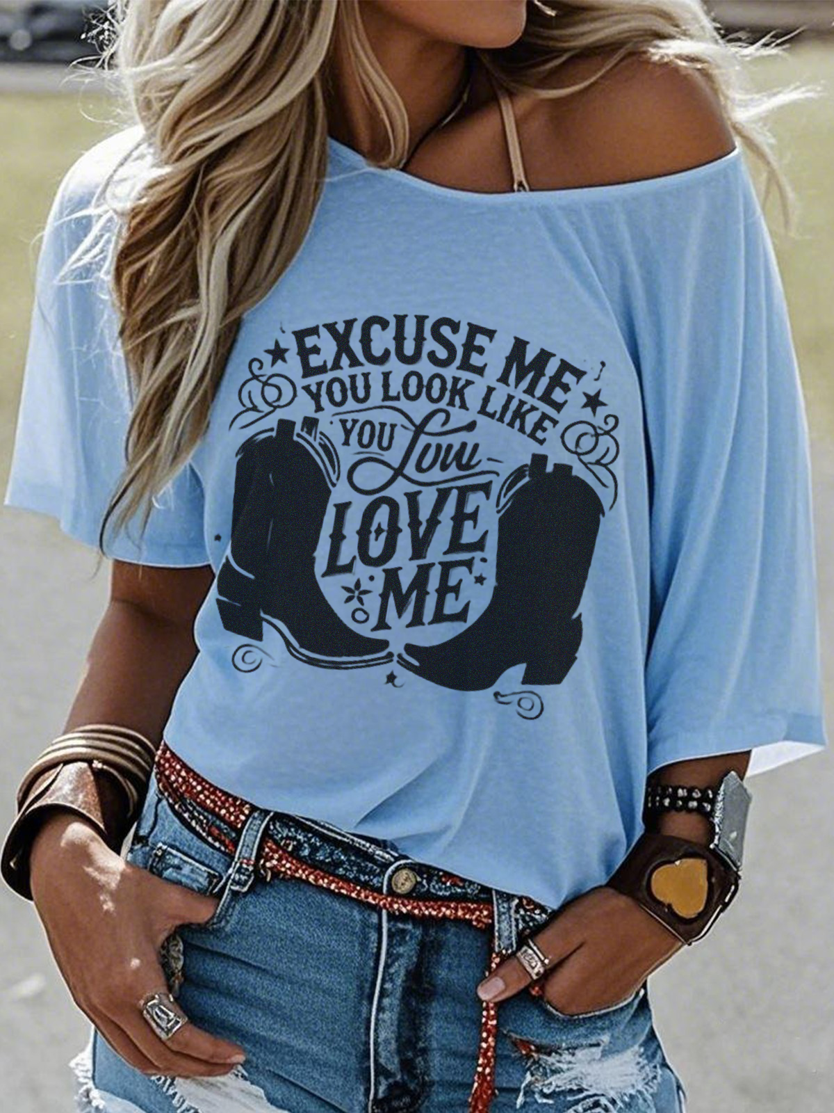 T-shirts Femmes Décontracté Été Far West Coton Ample Manches Courtes Régulier Droit Régulier