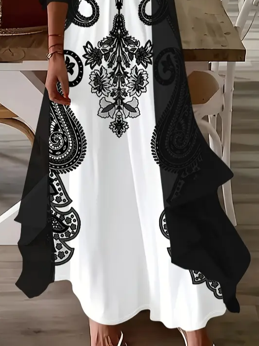 Deux Pièces Ensembles Décontracté Floral Printemps / Automne Micro-élasticité Quotidien Manches trois quarts Trapèze Régulier Robe avec Manteau pour Femmes