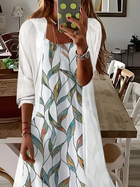 Deux Pièces Ensembles Décontracté Floral Printemps / Automne Imprimé Manches trois quarts Col Rond Régulier Dakota du Sud Robe avec Manteau pour Femmes