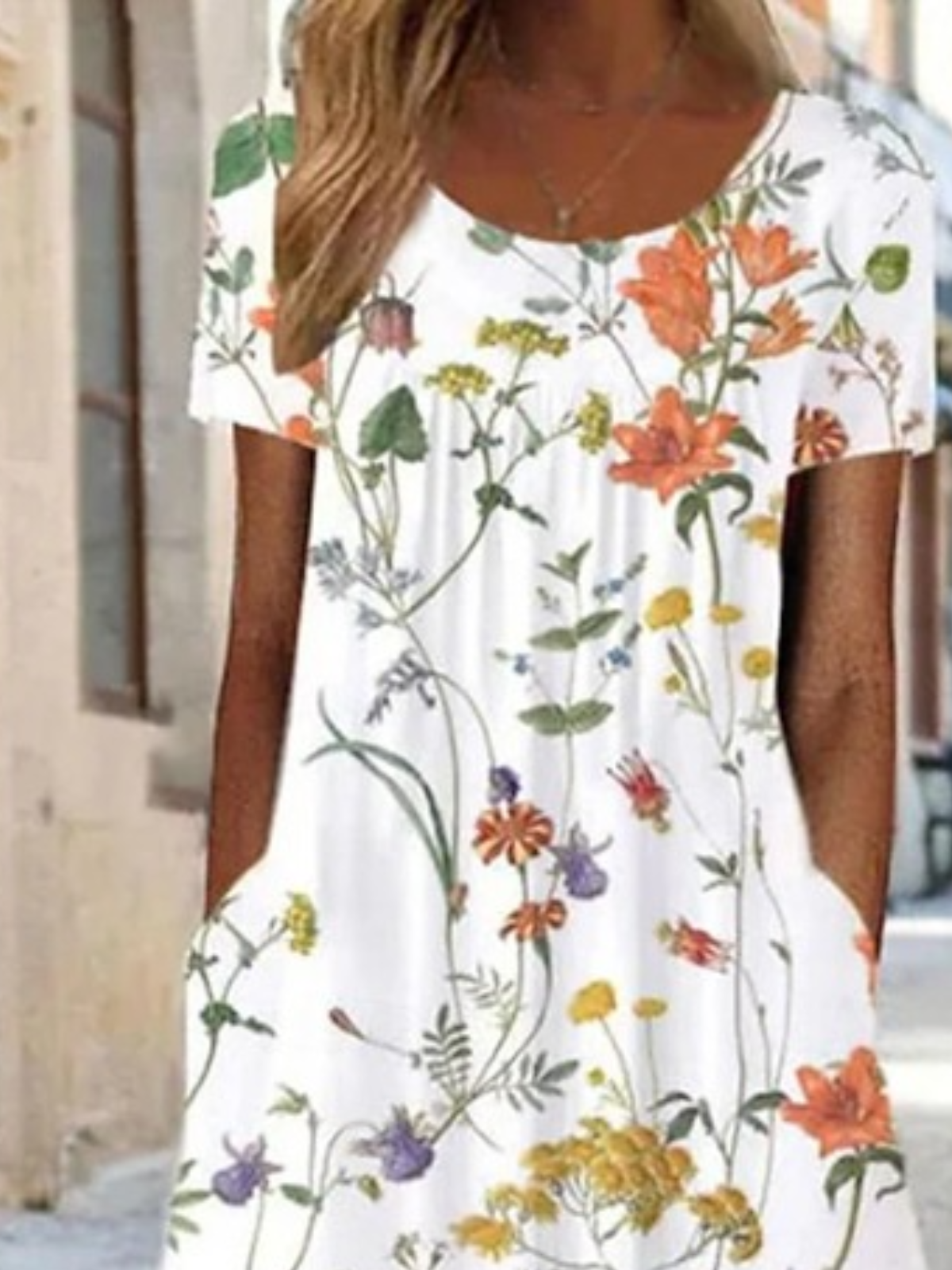 Femmes Floral Comme Image Col Rond Confortable Robe Maxi Décontracté