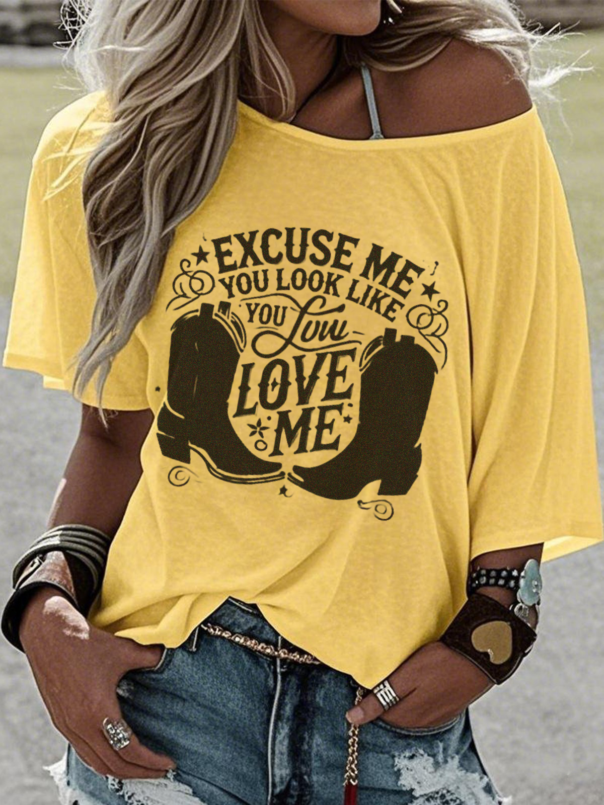 T-shirts Femmes Décontracté Été Far West Coton Ample Manches Courtes Régulier Droit Régulier