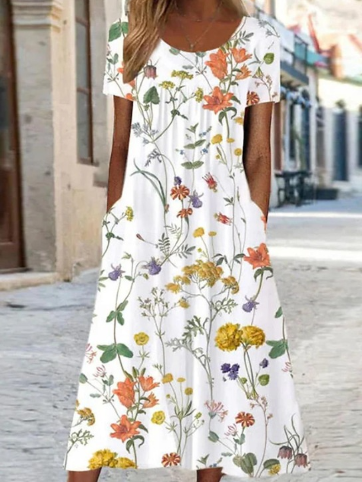 Femmes Floral Comme Image Col Rond Confortable Robe Maxi Décontracté