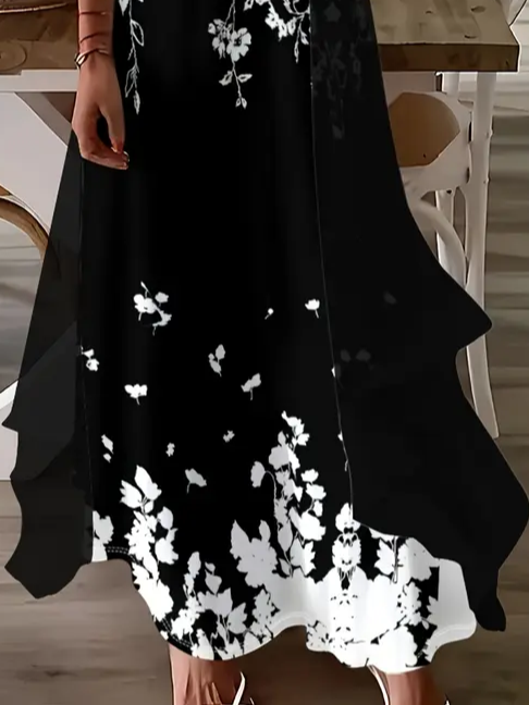 Deux Pièces Ensembles Décontracté Floral Printemps / Automne Imprimé Naturel Micro-élasticité Quotidien Jersey Trapèze pour Femmes