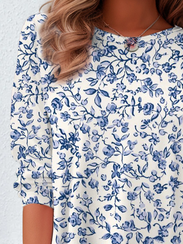 T-shirts Décontracté Floral Printemps / Automne Quotidien Ample Jersey Manches Longues Régulier Non pour Femmes