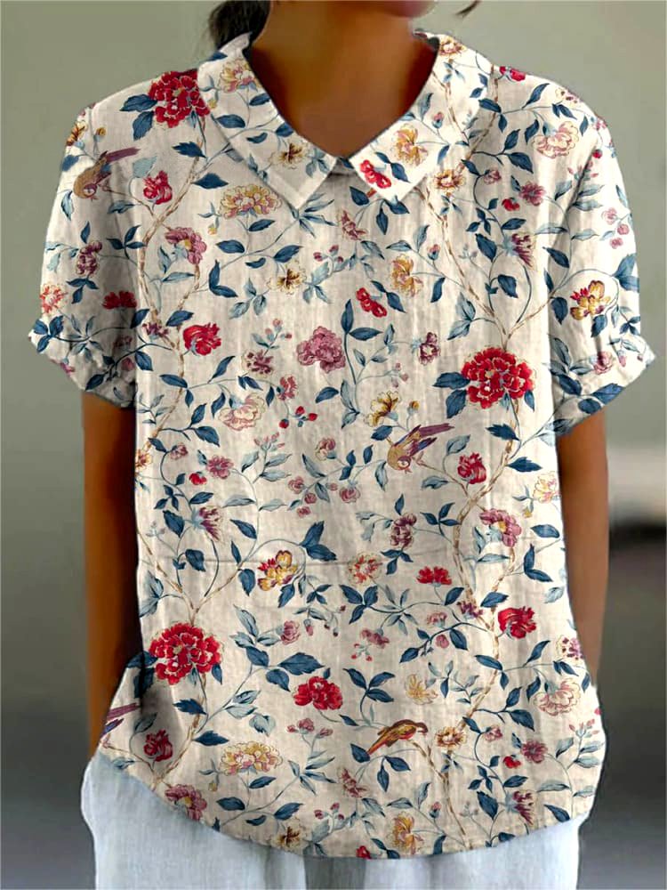 Chemises Décontracté Floral Été Coton Micro-élasticité Quotidien Coupe Régulière Régulier Col de Chemise pour Femmes