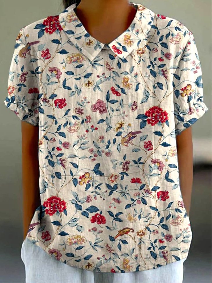 Chemises Décontracté Floral Été Coton Micro-élasticité Quotidien Coupe Régulière Régulier Col de Chemise pour Femmes