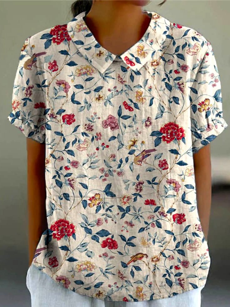 Chemises Décontracté Floral Été Coton Micro-élasticité Quotidien Coupe Régulière Régulier Col de Chemise pour Femmes