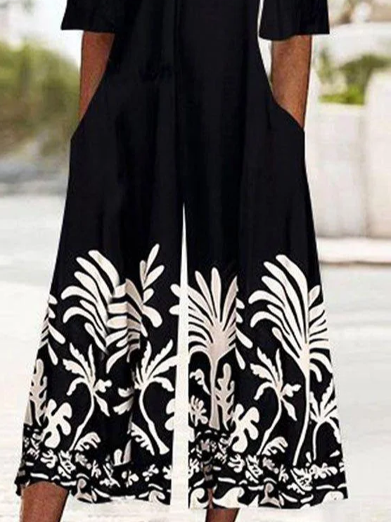 Combinaisons Décontracté Floral Été Polyester Naturel Coupe Régulière Demi Manche Droit Régulier pour Femmes