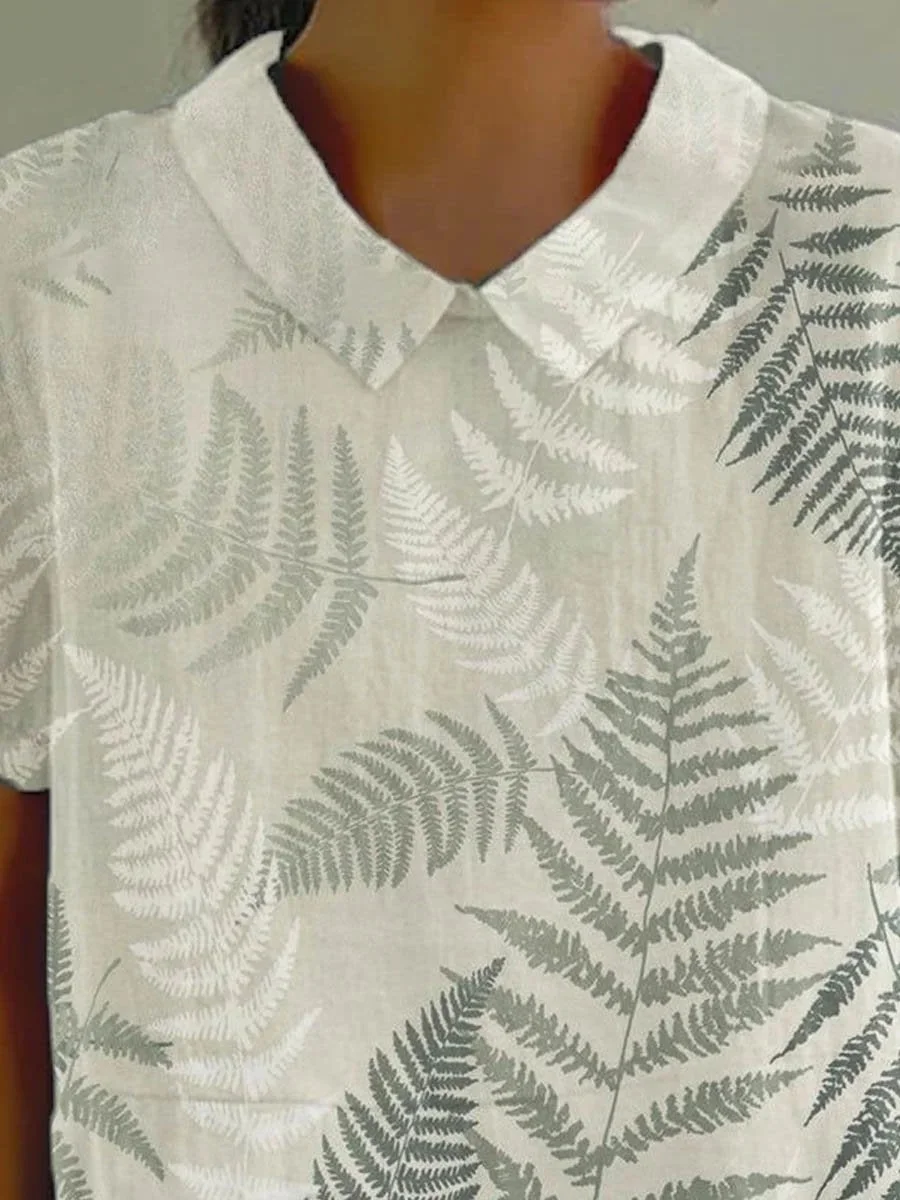 Blouses Simple Été Plantes Coton Quotidien Col Châle Régulier Droit Régulier pour Femmes