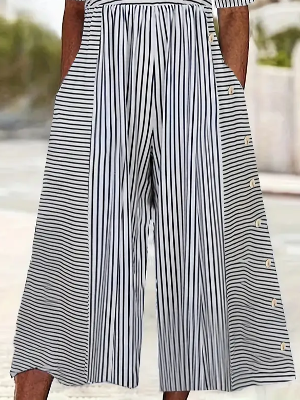 Combinaisons Femmes Rayé Décontracté Été Imprimé Naturel Micro-élasticité Quotidien Pantalon à la cheville Régulier