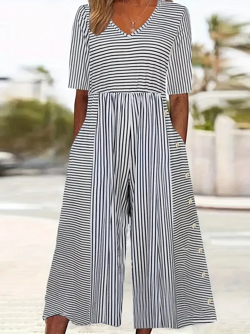 Combinaisons Femmes Rayé Décontracté Été Imprimé Naturel Micro-élasticité Quotidien Pantalon à la cheville Régulier