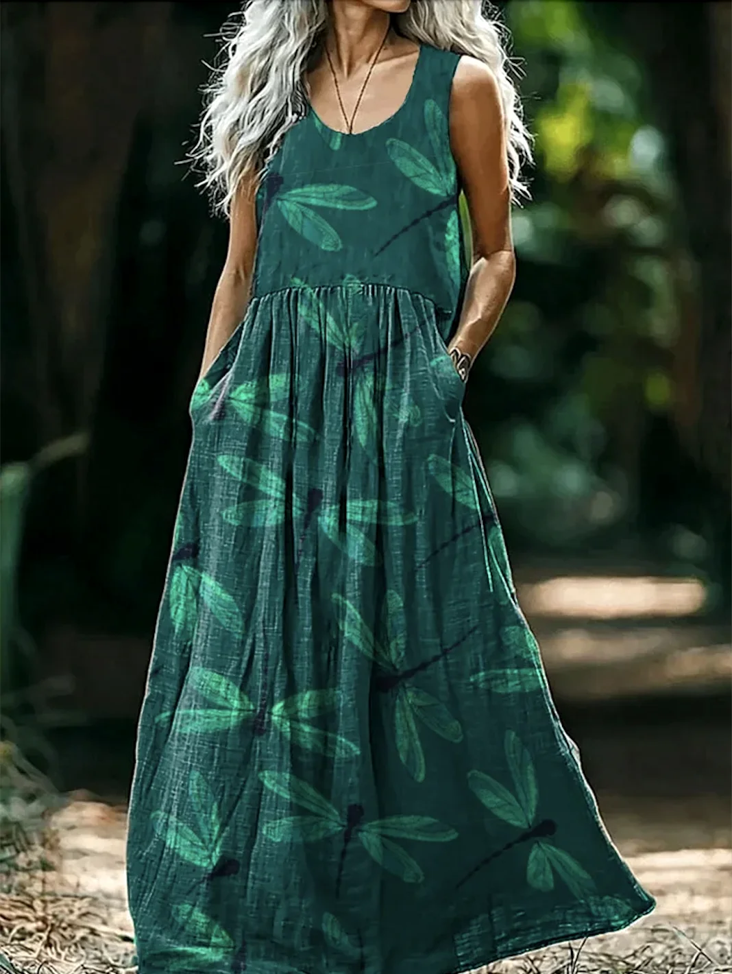 Femmes Imprimé d'Animal Vert Foncé Col V Confortable Robe Maxi Décontracté