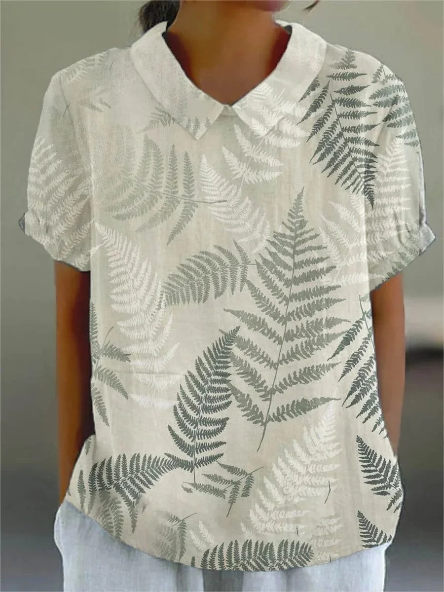 Blouses Simple Été Plantes Coton Quotidien Col Châle Régulier Droit Régulier pour Femmes