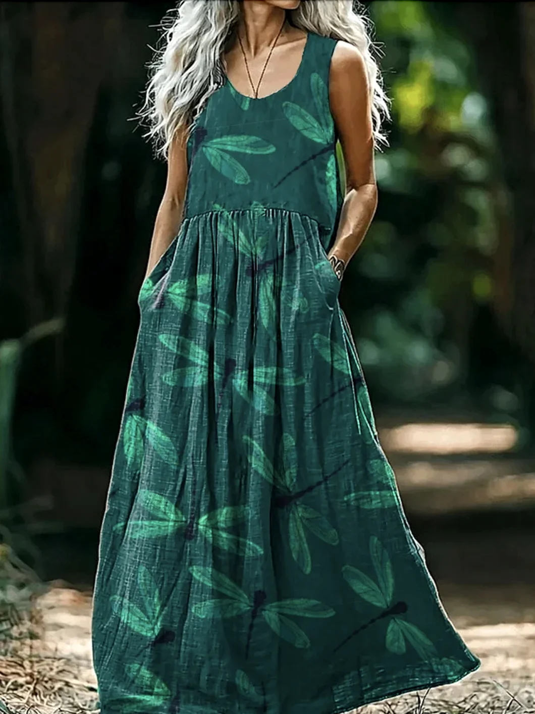 Femmes Imprimé d'Animal Vert Foncé Col V Confortable Robe Maxi Décontracté