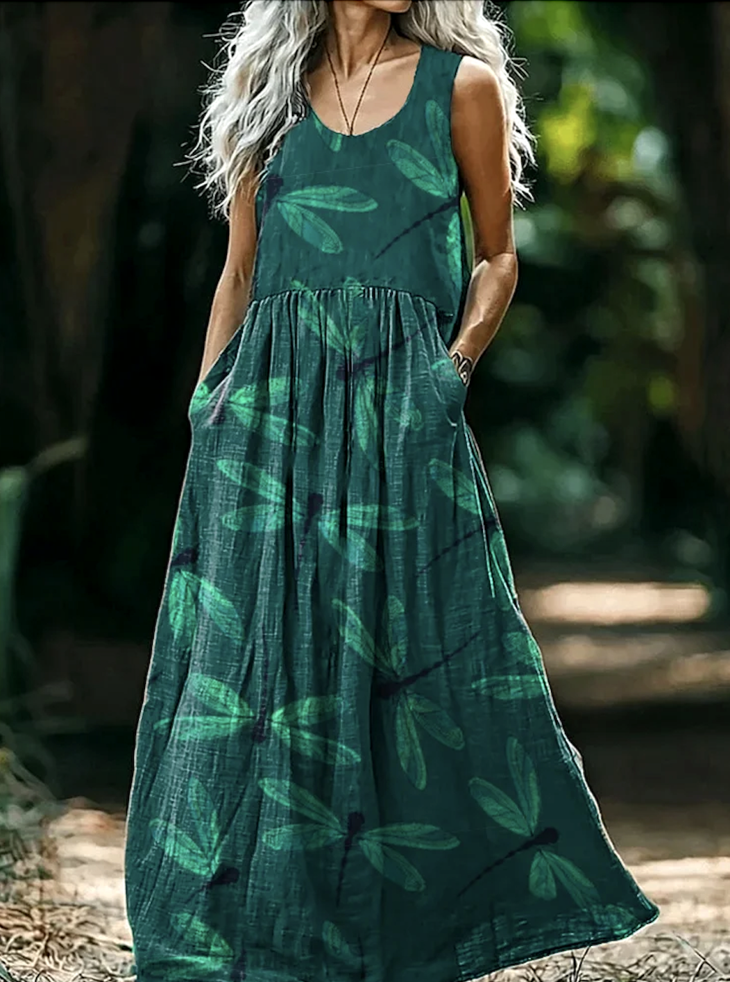 Femmes Imprimé d'Animal Vert Foncé Col V Confortable Robe Maxi Décontracté