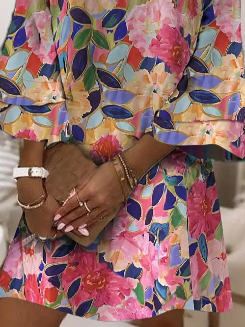 Femmes Floral Comme Image Col V Confortable Imprimé Robe Mi-Longue Décontracté