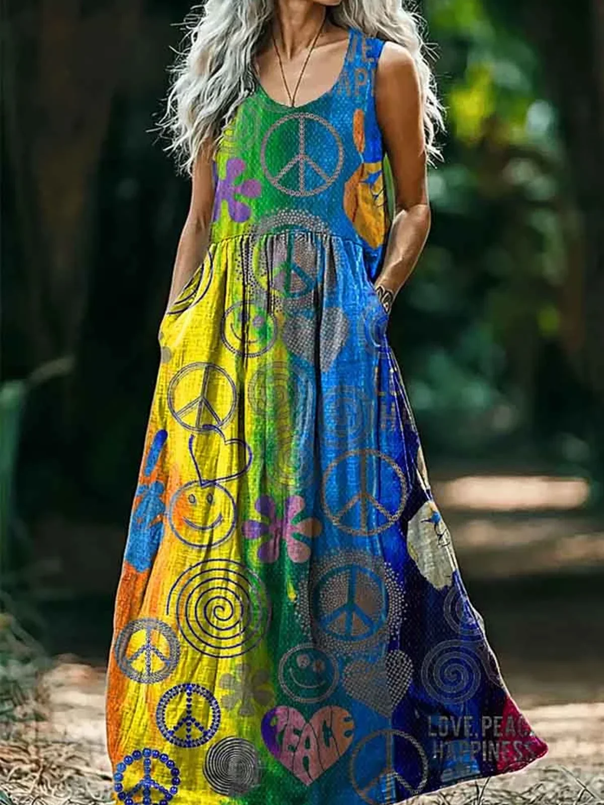 Femmes Géométrique Comme Image Col V Confortable Robe Maxi Rétro